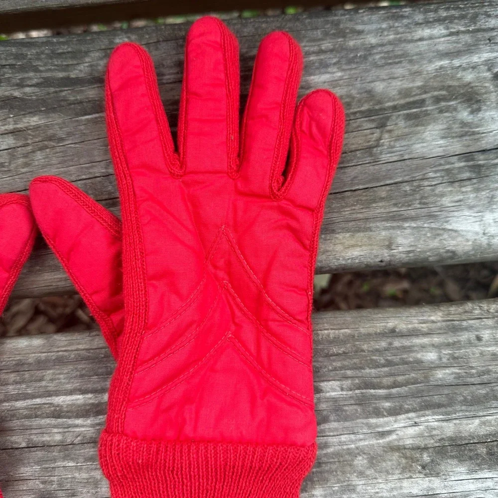 Vintage 90s Thinsulate Red Thermal Winter Gloves Quilted Ribbed Sz Medium Ski